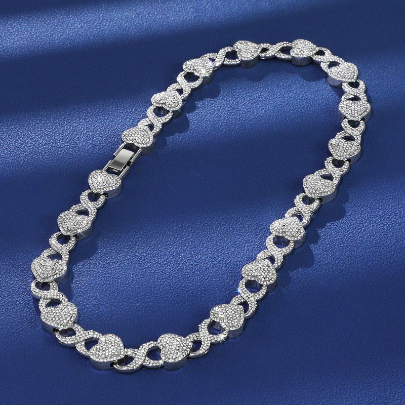 Lunar Brilliance 11mm Moissanite Iced Heart Infinity Link Chain White Gold